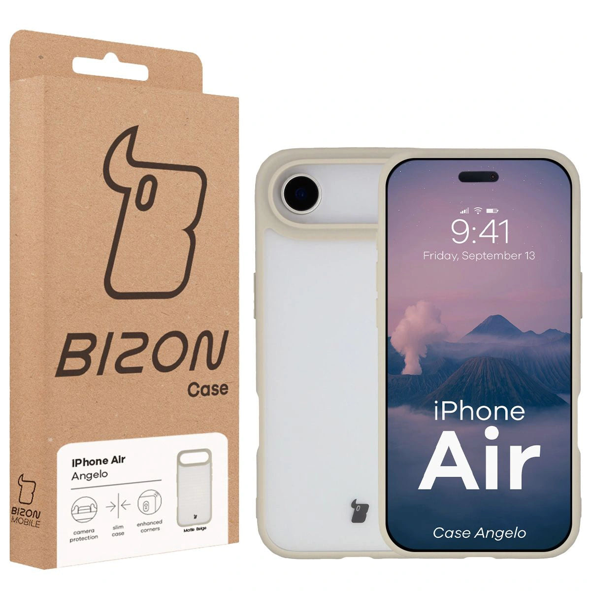 Handyhülle für iPhone Air, Bizon Case Angelo, Semitransparent mit beigem Rahmen