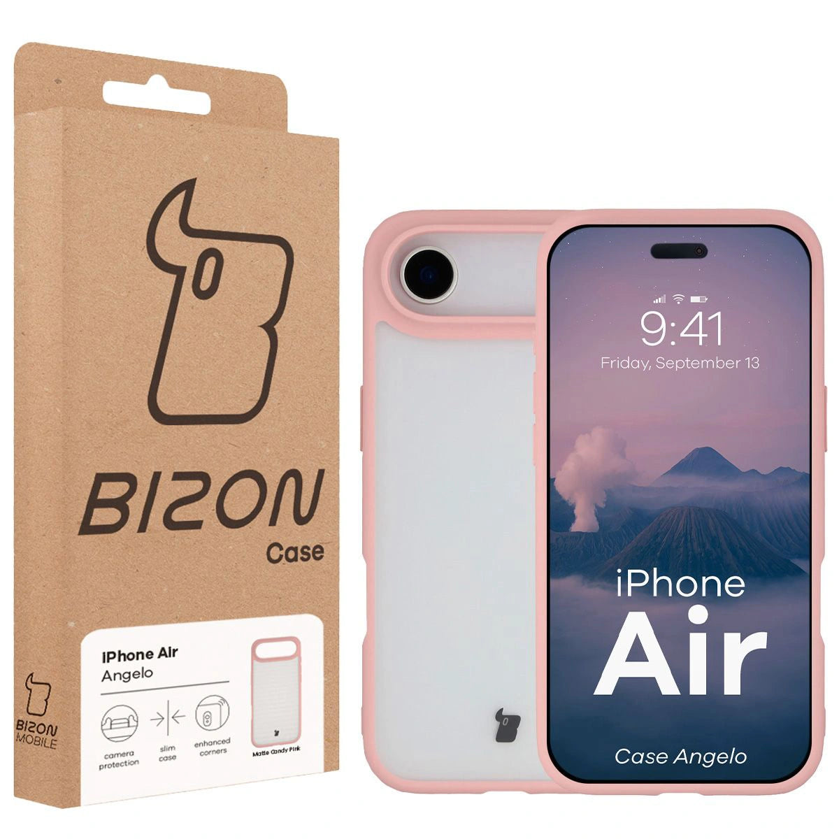 Handyhülle für iPhone Air, Bizon Case Angelo, Semitransparent mit hellrosa Rahmen