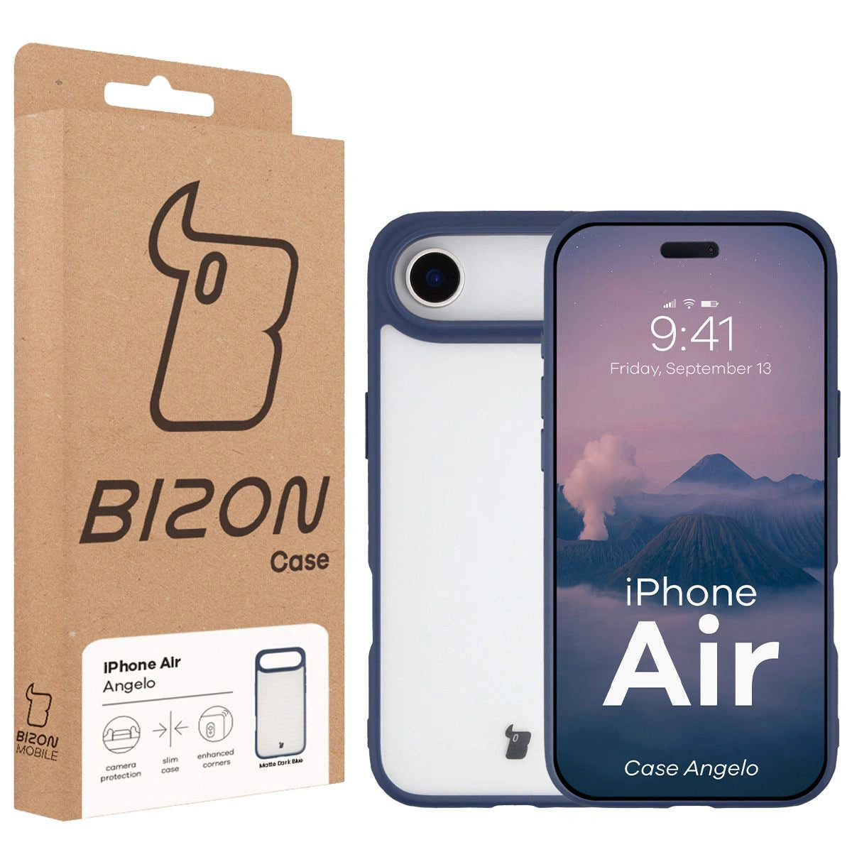 Handyhülle für iPhone Air, Bizon Case Angelo, Semitransparent mit dunkelblauem Rahmen