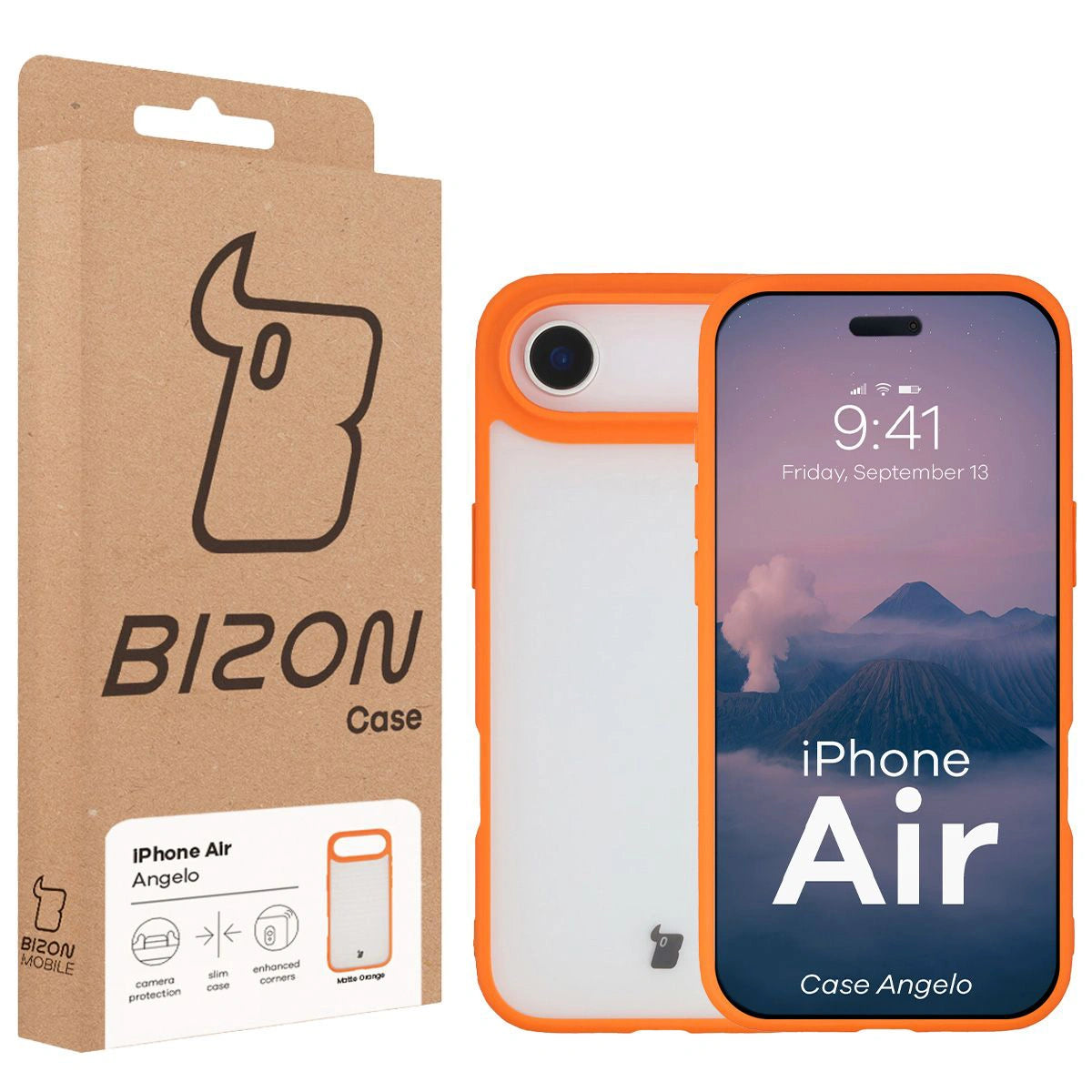 Handyhülle für iPhone Air, Bizon Case Angelo, Semitransparent mit orangefarbenem Rahmen