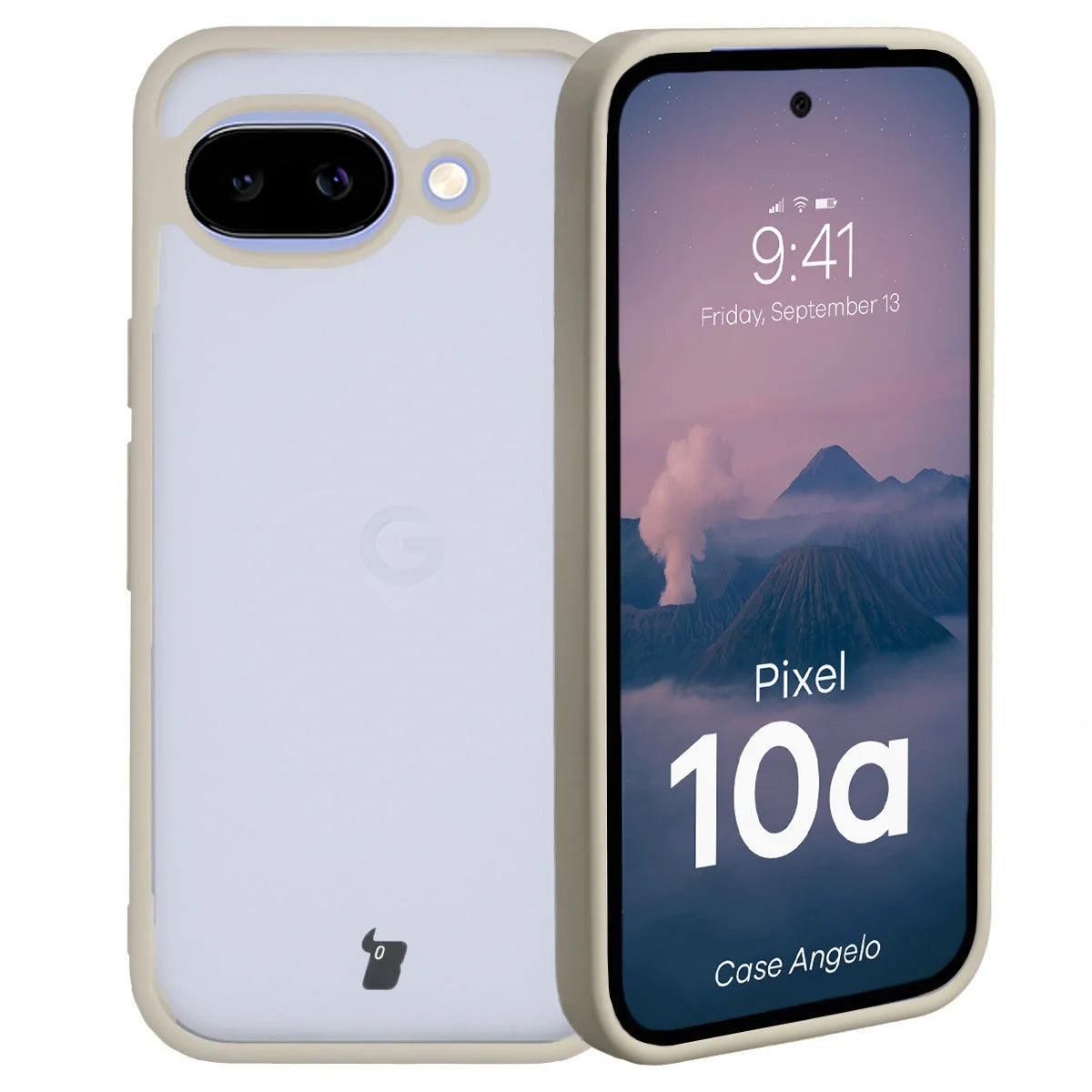 Handyhülle für Google Pixel 10a, Bizon Case Angelo, Semitransparent mit beigem Rahmen
