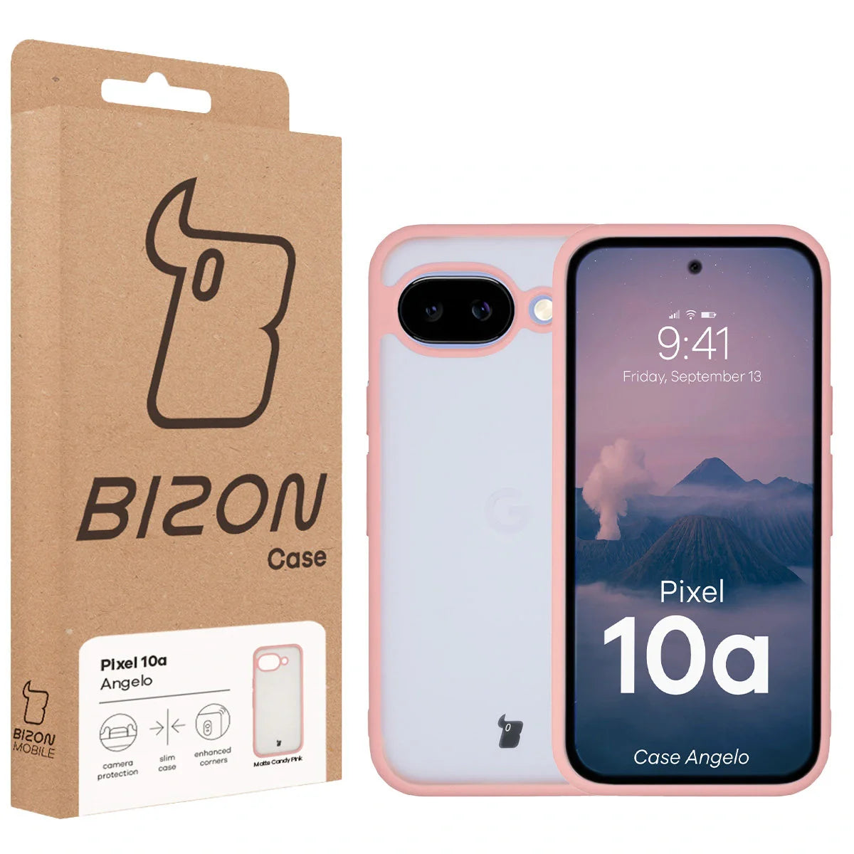Handyhülle für Google Pixel 10a, Bizon Case Angelo, Semitransparent mit hellrosa Rahmen