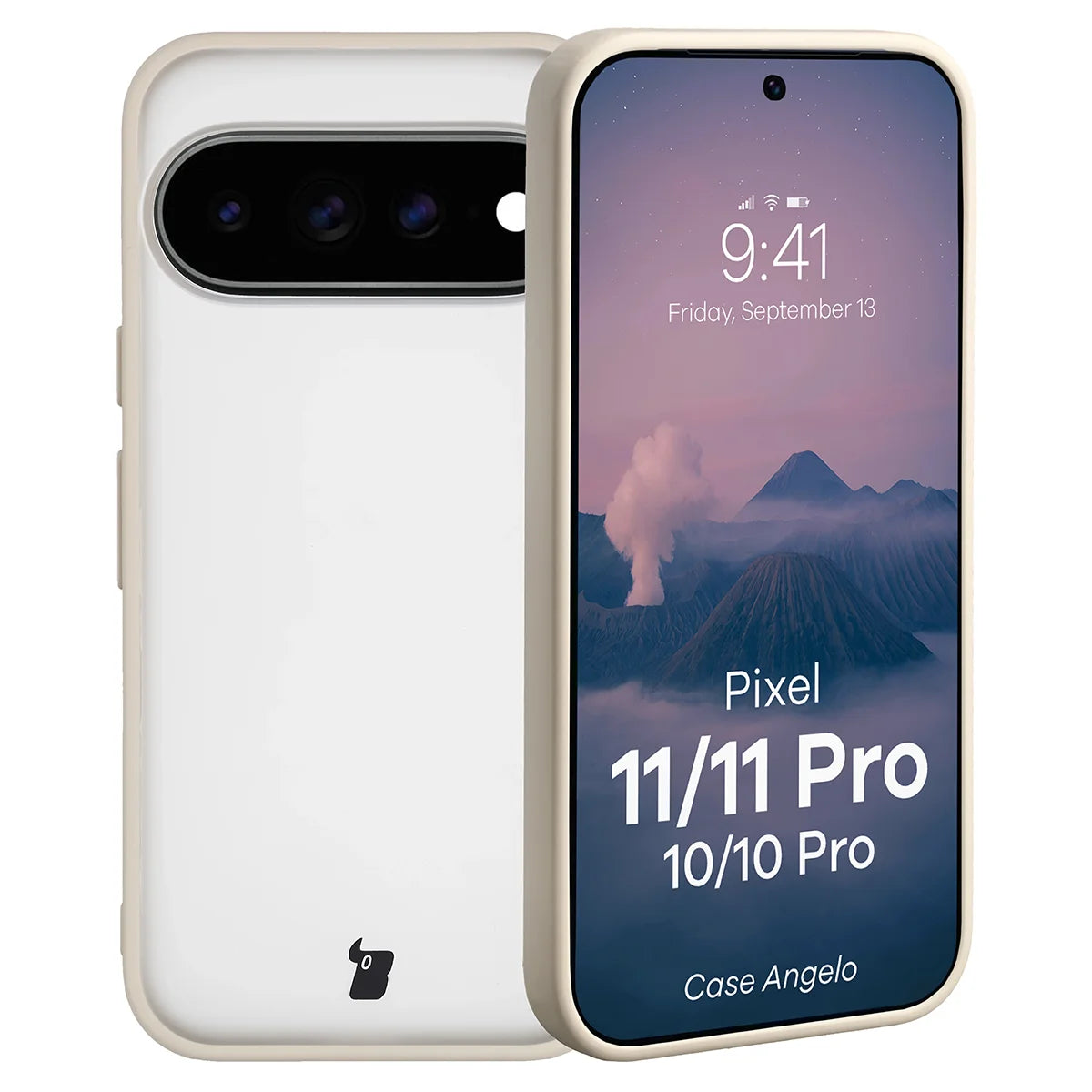 Handyhülle für Google Pixel 11 / 11 Pro / 10 / 10 Pro, Bizon Case Angelo, Semitransparent mit beigem Rahmen