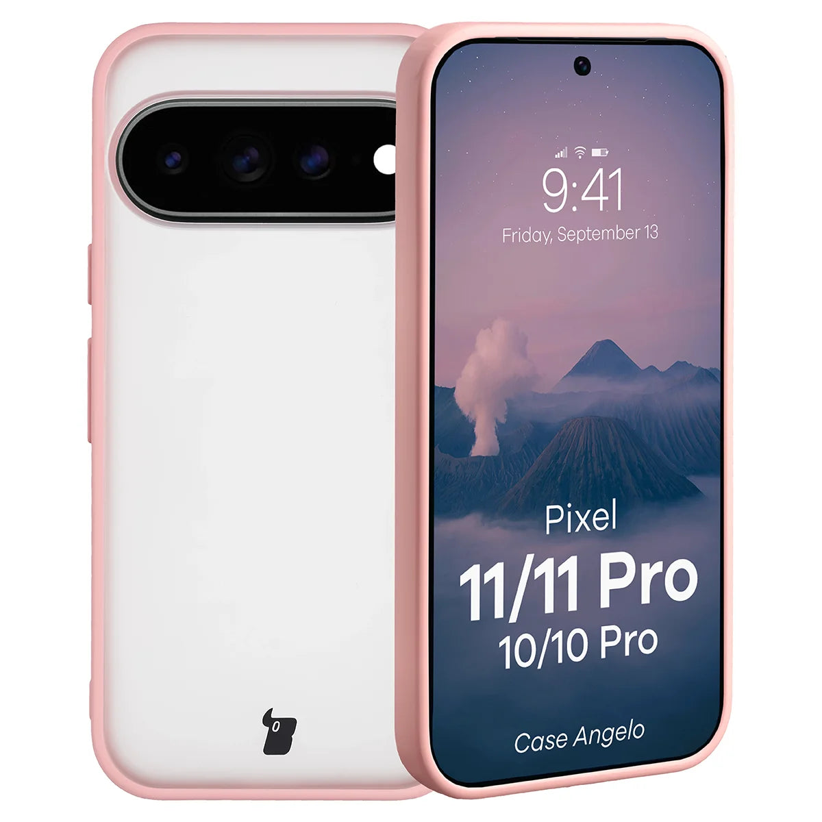 Handyhülle für Google Pixel 11 / 11 Pro / 10 / 10 Pro, Bizon Case Angelo, Semitransparent mit hellrosem Rahmen