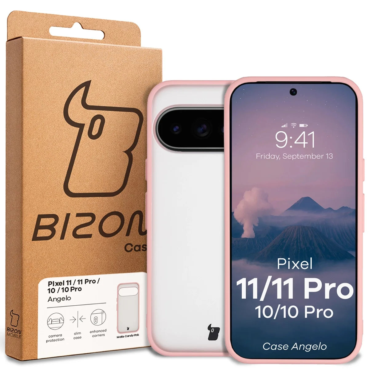 Handyhülle für Google Pixel 11 / 11 Pro / 10 / 10 Pro, Bizon Case Angelo, Semitransparent mit hellrosem Rahmen