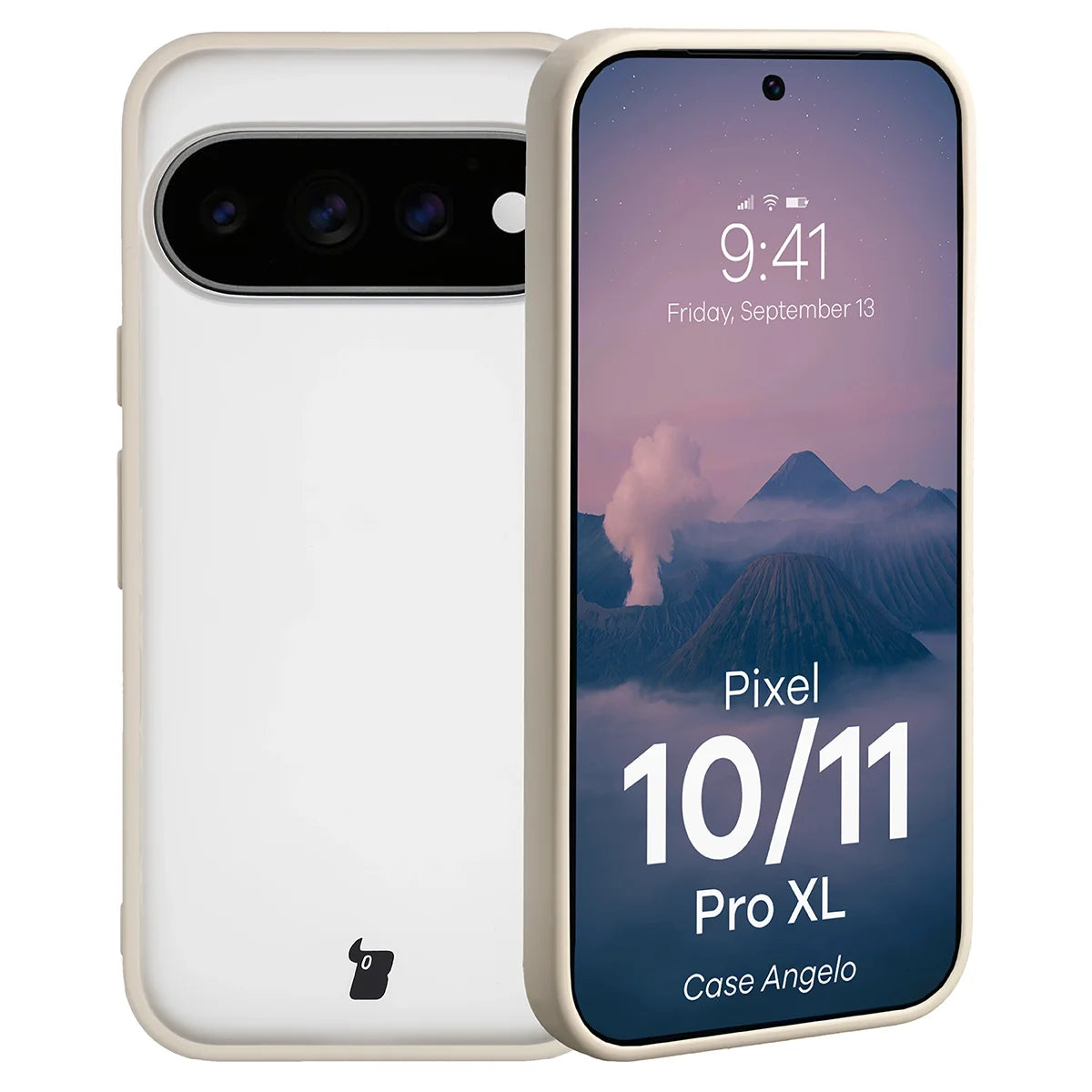 Handyhülle für Google Pixel 11 Pro XL / 10 Pro XL, Bizon Case Angelo, Semitransparent mit beigem Rahmen
