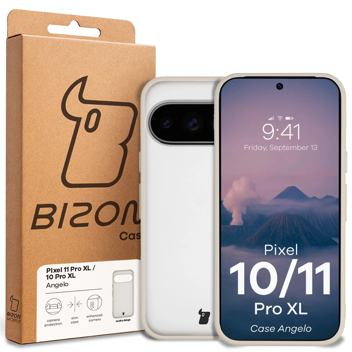 Handyhülle für Google Pixel 11 Pro XL / 10 Pro XL, Bizon Case Angelo, Semitransparent mit beigem Rahmen