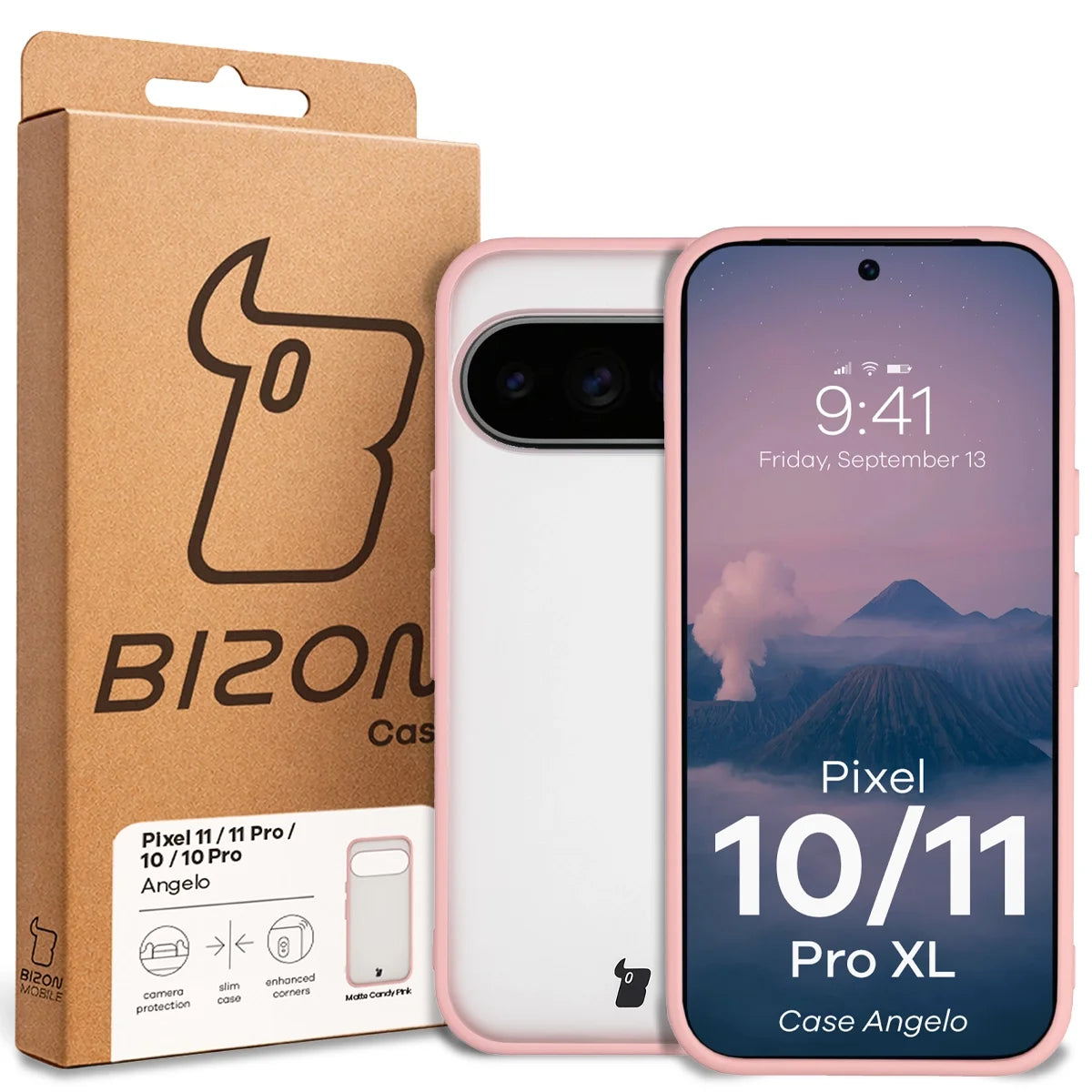 Handyhülle für Google Pixel 11 Pro XL / 10 Pro XL, Bizon Case Angelo, Semitransparent mit hellrosem Rahmen