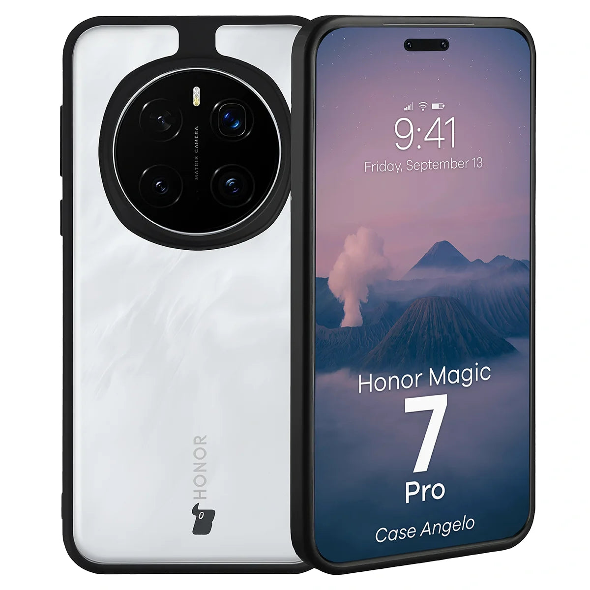 Handyhülle für Honor Magic7 Pro, Bizon Case Angelo, Durchscheinend mit schwarzem Rahmen