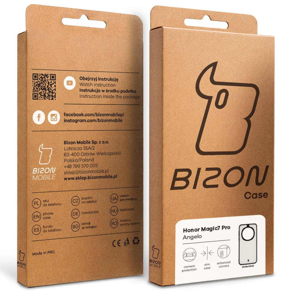 Handyhülle für Honor Magic7 Pro, Bizon Case Angelo, Durchscheinend mit schwarzem Rahmen