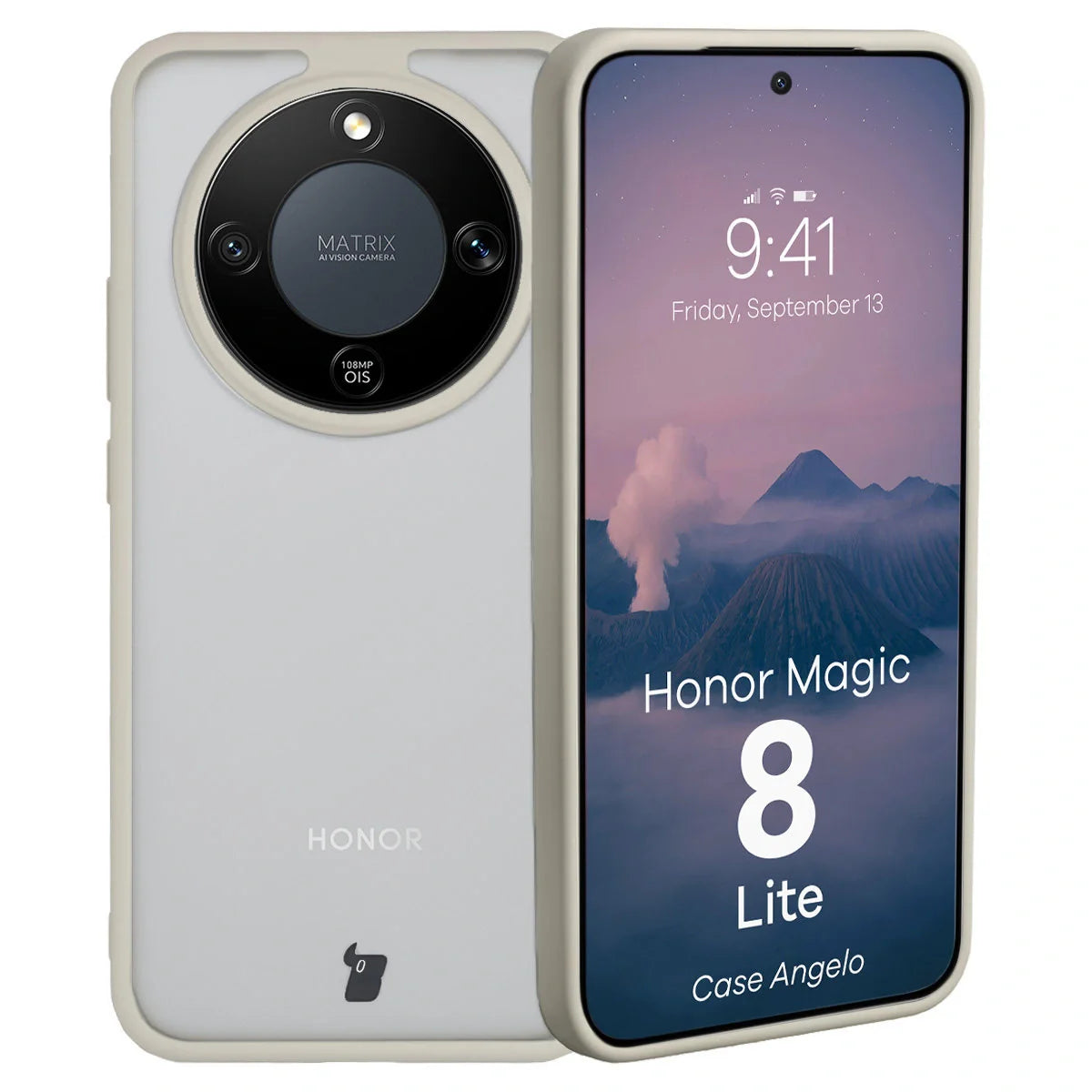 Handyhülle für Honor Magic8 Lite, Bizon Case Angelo, Semitransparent mit beigem Rahmen