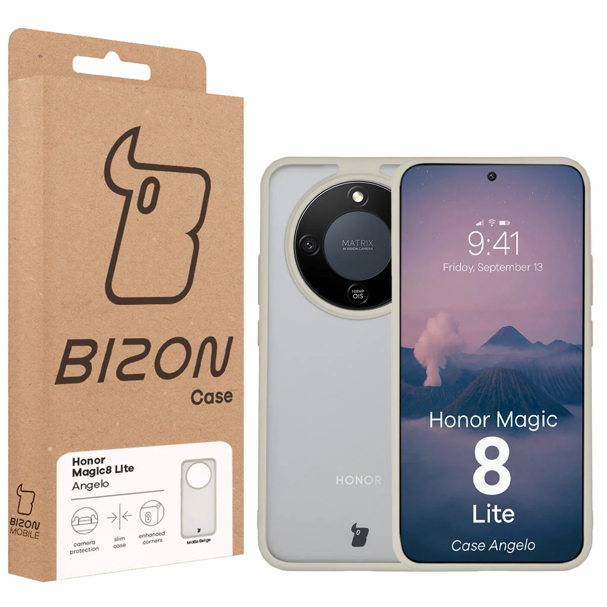 Handyhülle für Honor Magic8 Lite, Bizon Case Angelo, Semitransparent mit beigem Rahmen