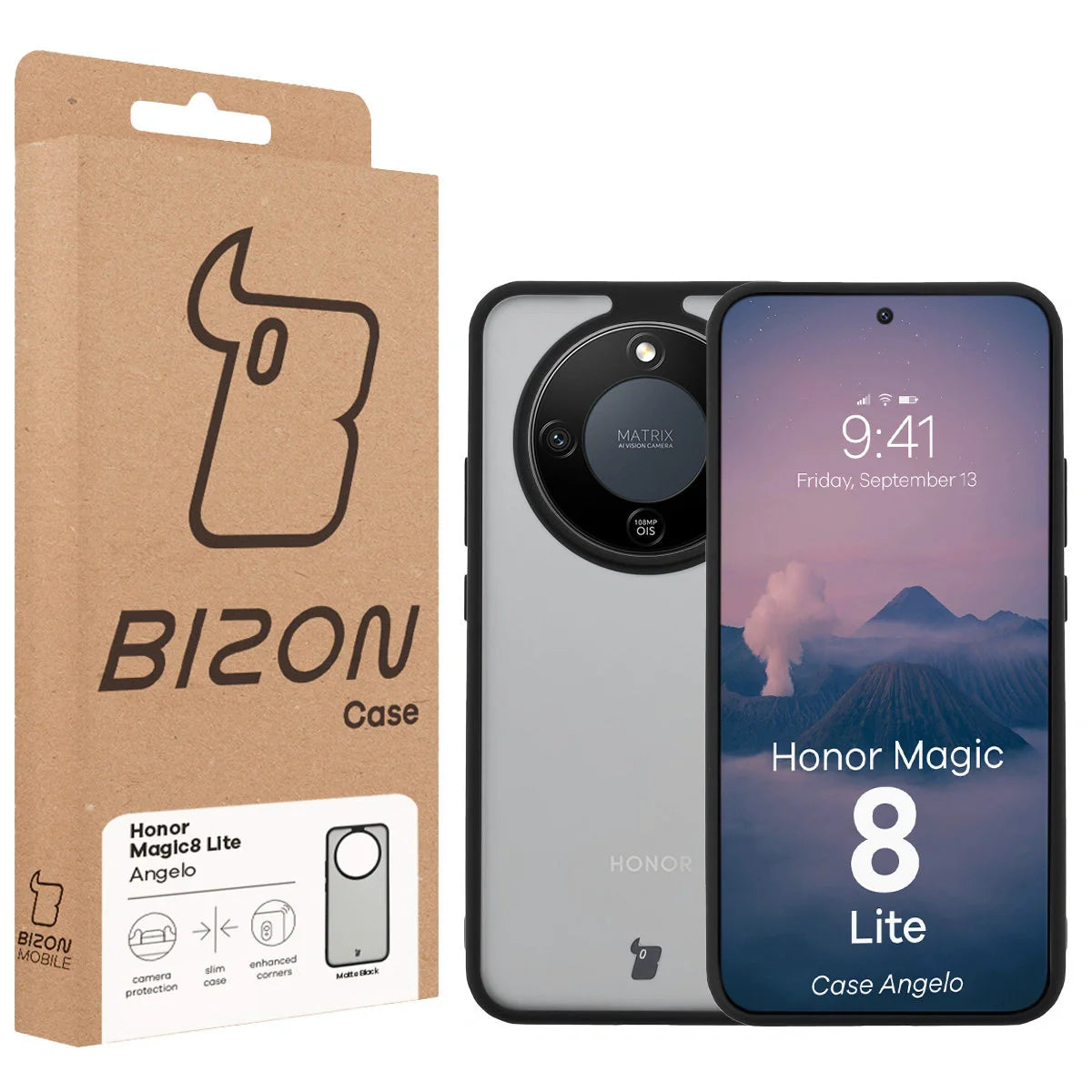 Handyhülle für Honor Magic8 Lite, Bizon Case Angelo, Getönte mit schwarzem Rahmen