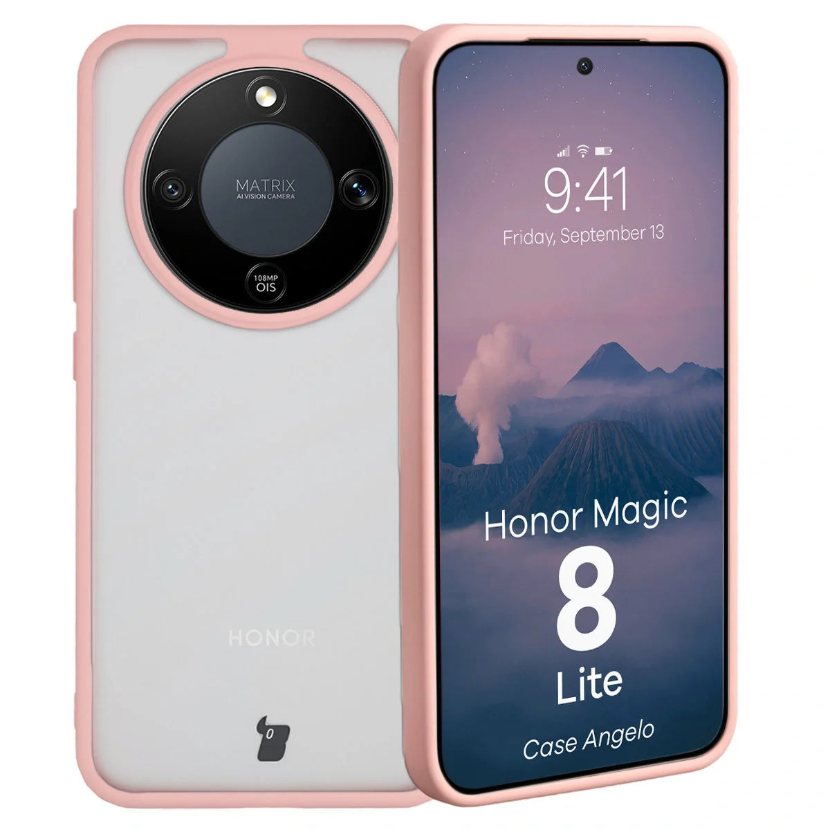 Handyhülle für Honor Magic8 Lite, Bizon Case Angelo, Semitransparent mit hellrosa Rahmen