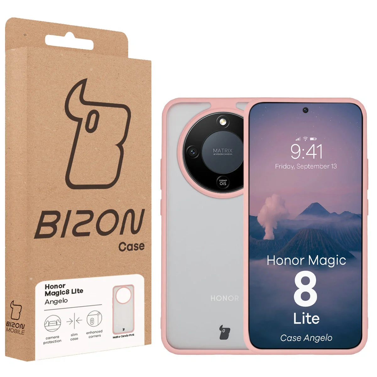 Handyhülle für Honor Magic8 Lite, Bizon Case Angelo, Semitransparent mit hellrosa Rahmen