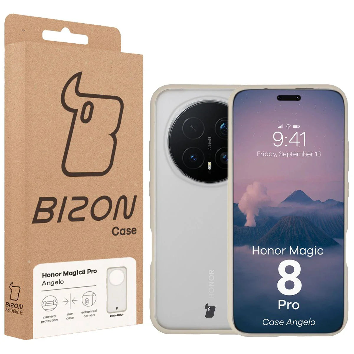 Handyhülle für Honor Magic8 Pro, Bizon Case Angelo, Semitransparent mit beigem Rahmen