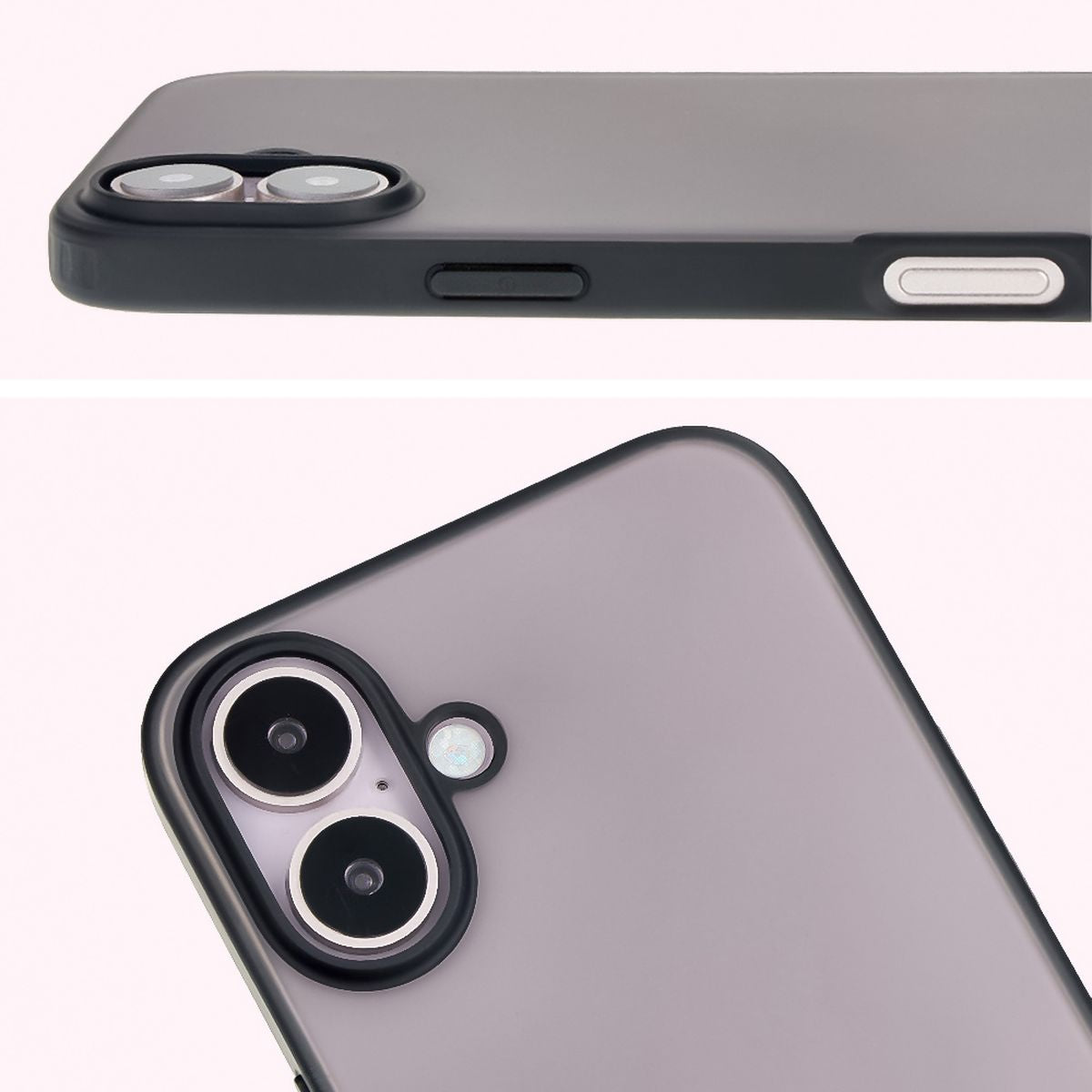 Handyhülle für iPhone 16, Bizon Case Angelo, Durchscheinend mit schwarzem Rahmen
