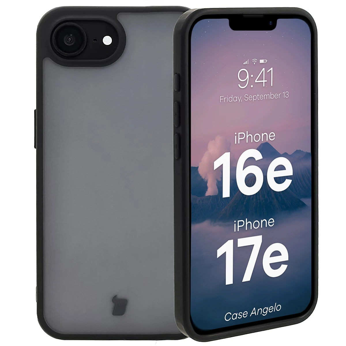 Handyhülle für iPhone 17e / 16e, Bizon Case Angelo, Durchscheinend mit schwarzem Rahmen