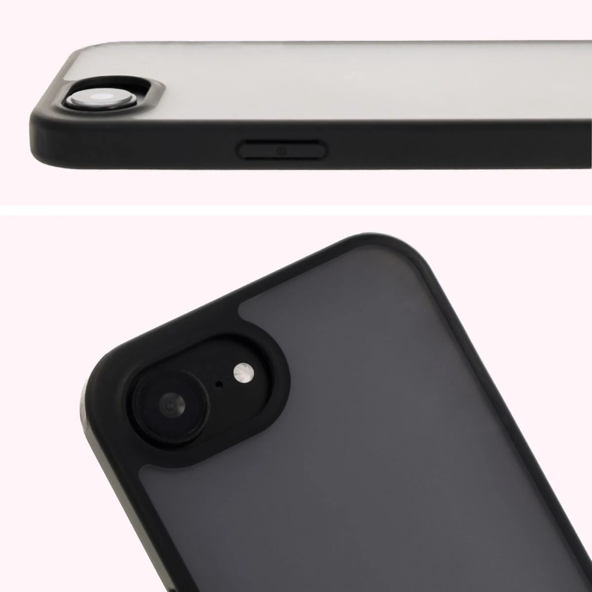 Handyhülle für iPhone 17e / 16e, Bizon Case Angelo, Durchscheinend mit schwarzem Rahmen