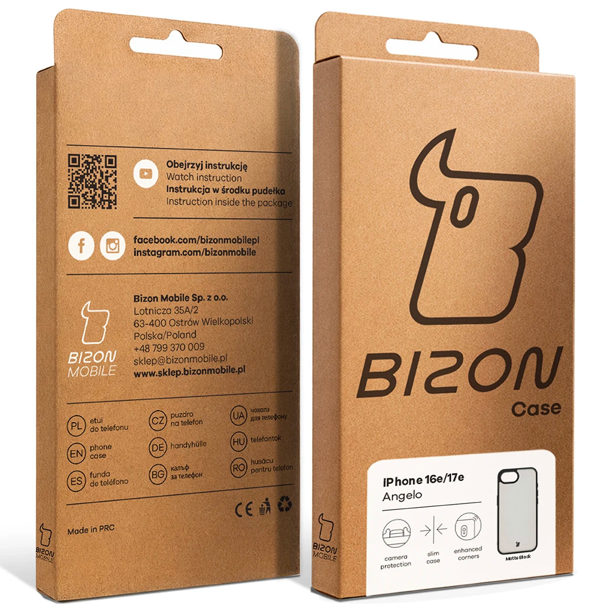 Handyhülle für iPhone 17e / 16e, Bizon Case Angelo, Durchscheinend mit schwarzem Rahmen