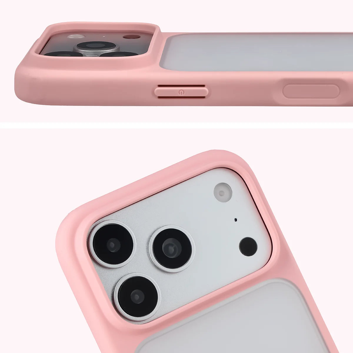 Handyhülle für iPhone 18 Pro / 17 Pro, Bizon Case Angelo, Semitransparent mit hellrosem Rahmen (3/6)