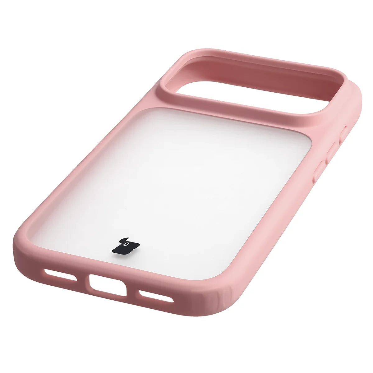 Handyhülle für iPhone 18 Pro / 17 Pro, Bizon Case Angelo, Semitransparent mit hellrosem Rahmen (5/6)