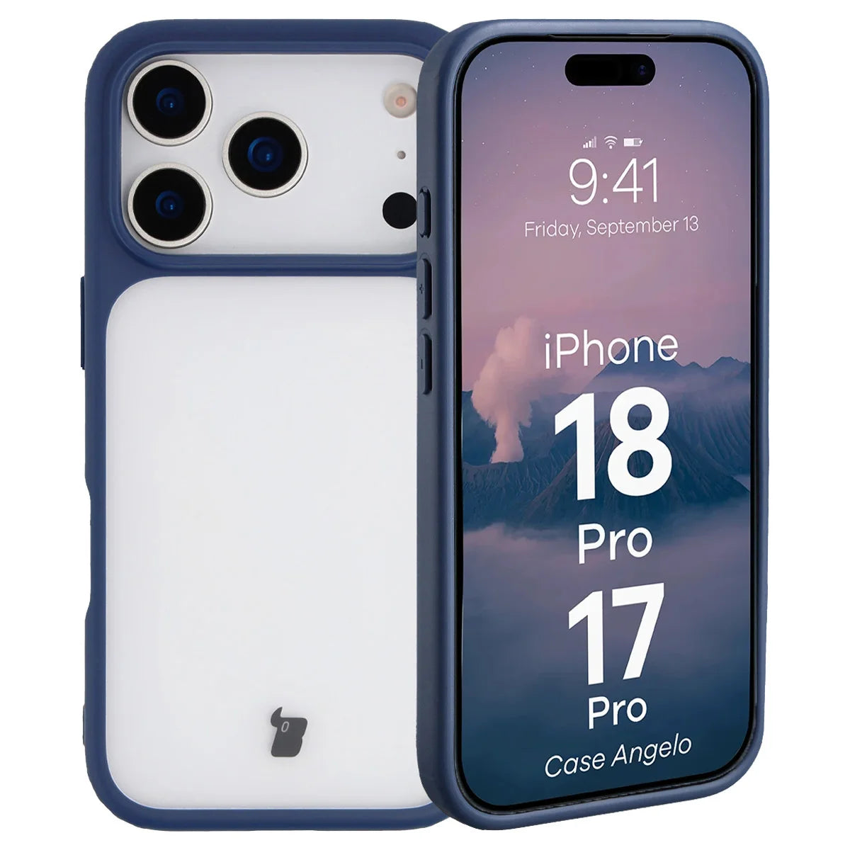 Handyhülle für iPhone 18 Pro / 17 Pro, Bizon Case Angelo, Semitransparent mit dunkelblauem Rahmen (1/6)