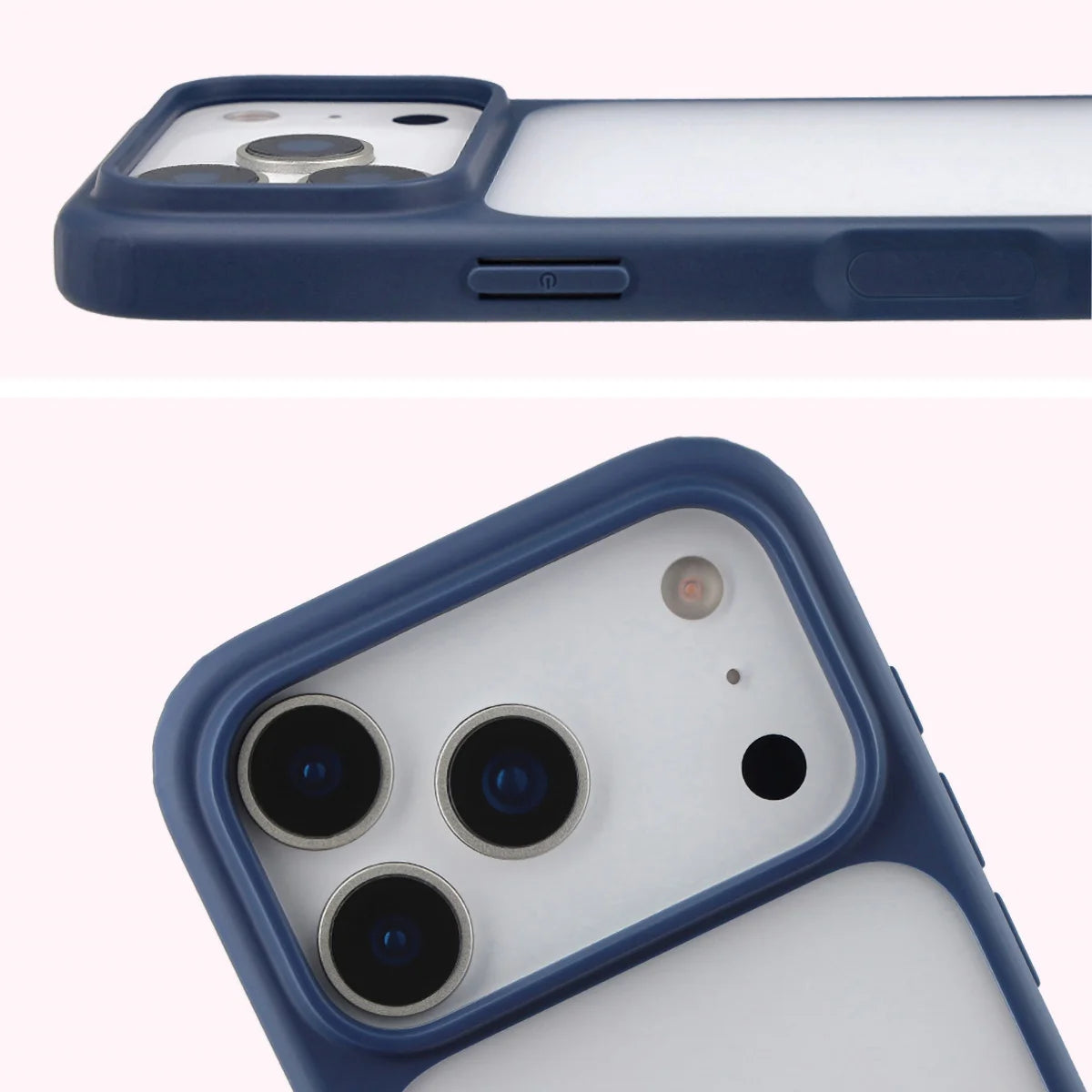 Handyhülle für iPhone 18 Pro / 17 Pro, Bizon Case Angelo, Semitransparent mit dunkelblauem Rahmen (3/6)