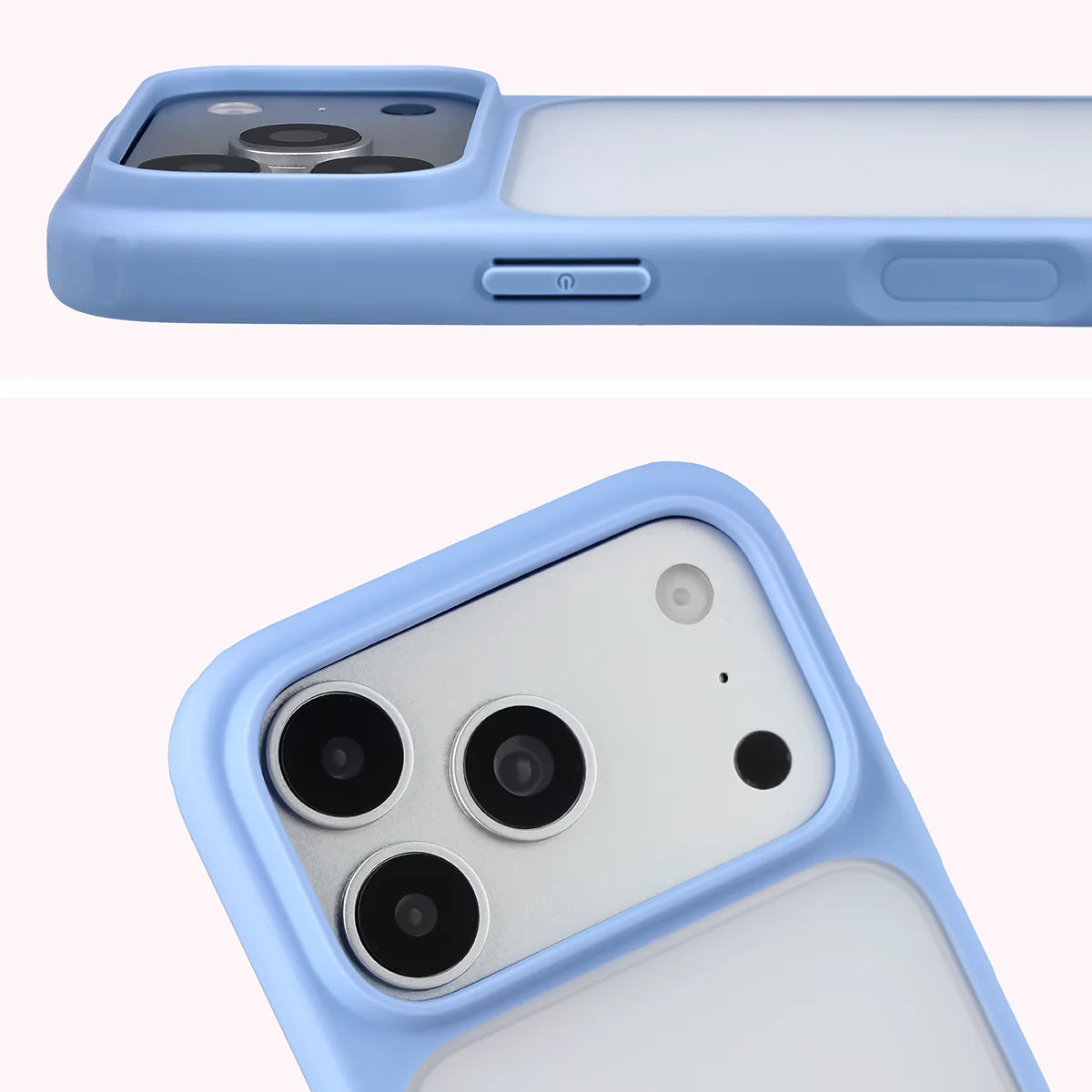 Handyhülle für iPhone 18 Pro / 17 Pro, Bizon Case Angelo, Semitransparent mit hellblauem Rahmen (3/6)