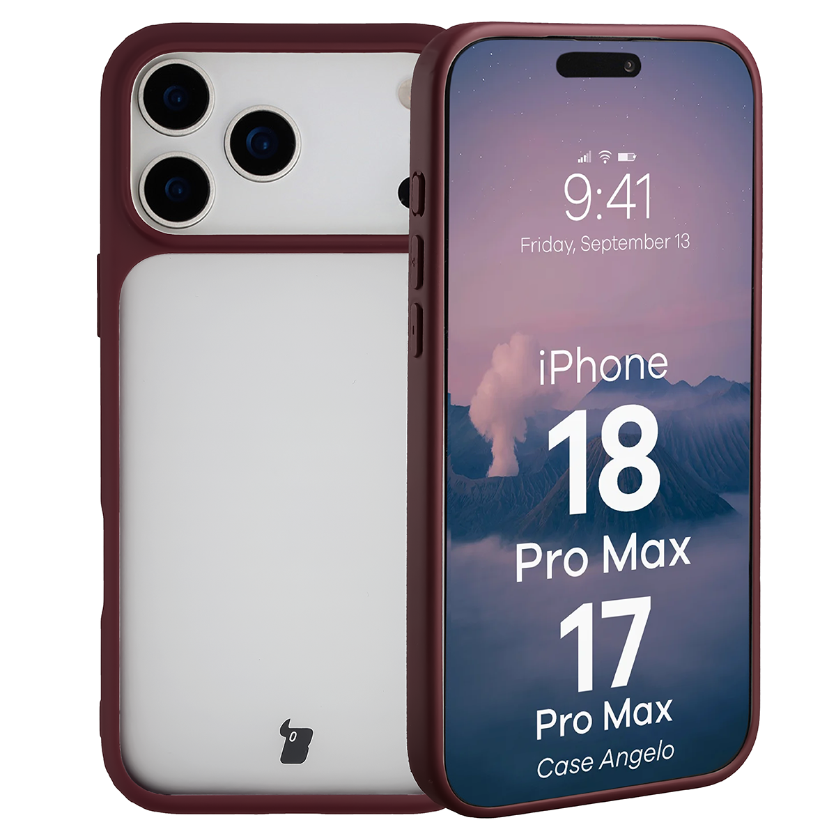 Handyhülle für iPhone 18 Pro Max / 17 Pro Max, Bizon Case Angelo, Semitransparent mit burgunderrotem Rahmen (1/6)