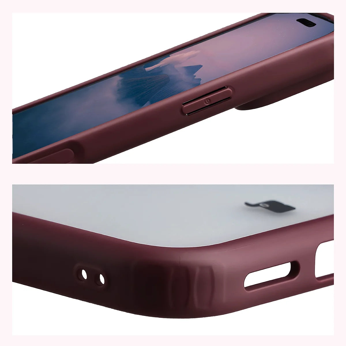 Handyhülle für iPhone 18 Pro Max / 17 Pro Max, Bizon Case Angelo, Semitransparent mit burgunderrotem Rahmen (4/6)