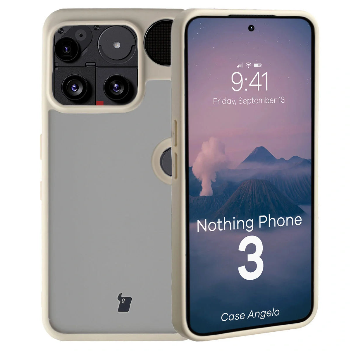 Handyhülle für Nothing Phone (3), Bizon Case Angelo, Semitransparent mit beigem Rahmen