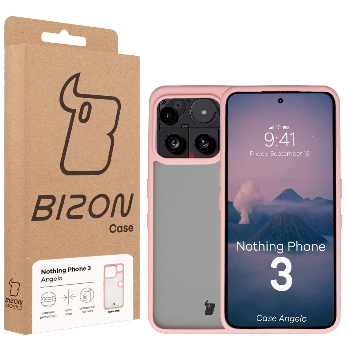 Handyhülle für Nothing Phone (3), Bizon Case Angelo, Semitransparent mit hellrosa Rahmen
