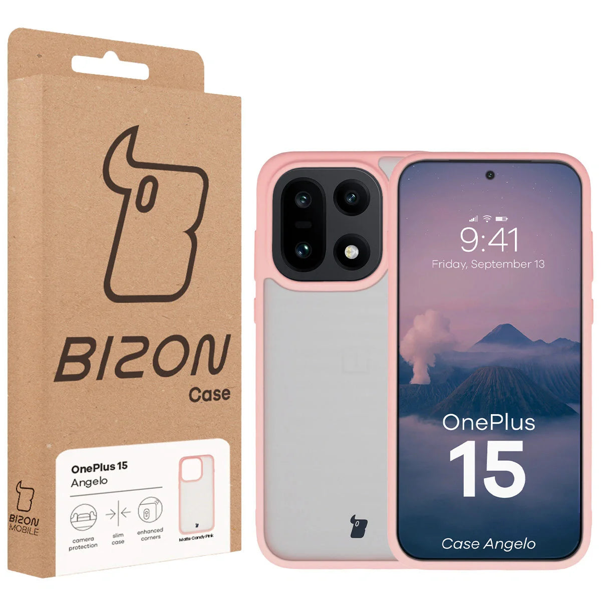 Handyhülle für OnePlus 15, Bizon Case Angelo, Semitransparent mit hellrosa Rahmen