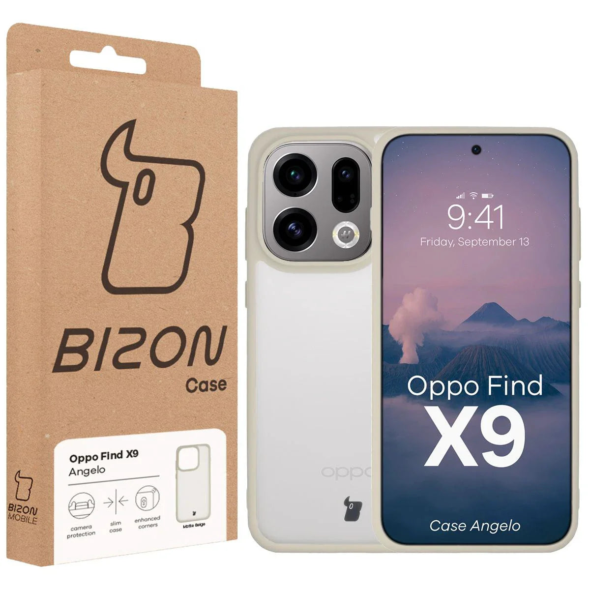 Handyhülle für Oppo Find X9, Bizon Case Angelo, Semitransparent mit beigem Rahmen