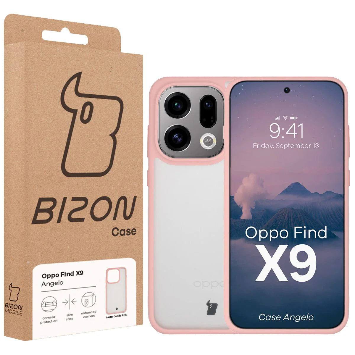 Handyhülle für Oppo Find X9, Bizon Case Angelo, Semitransparent mit hellrosa Rahmen
