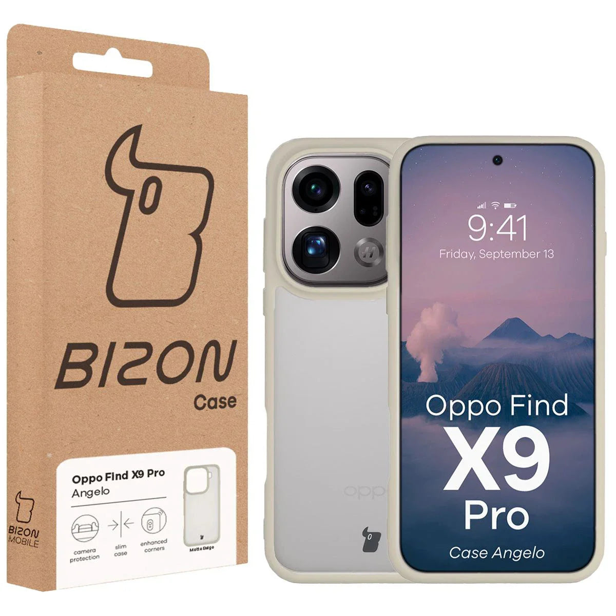 Handyhülle für Oppo Find X9 Pro, Bizon Case Angelo, Semitransparent mit beigem Rahmen