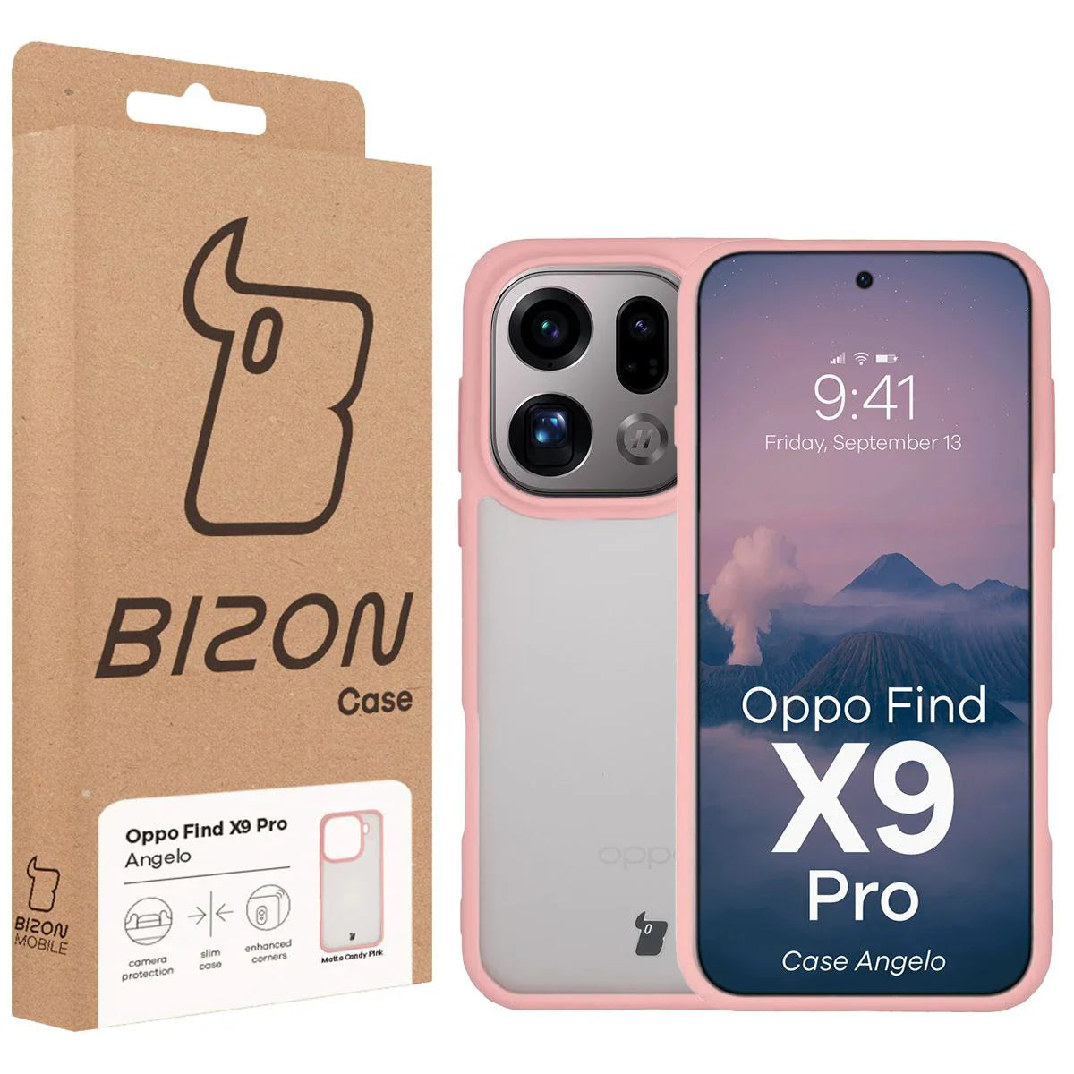 Handyhülle für Oppo Find X9 Pro, Bizon Case Angelo, Semitransparent mit hellrosa Rahmen