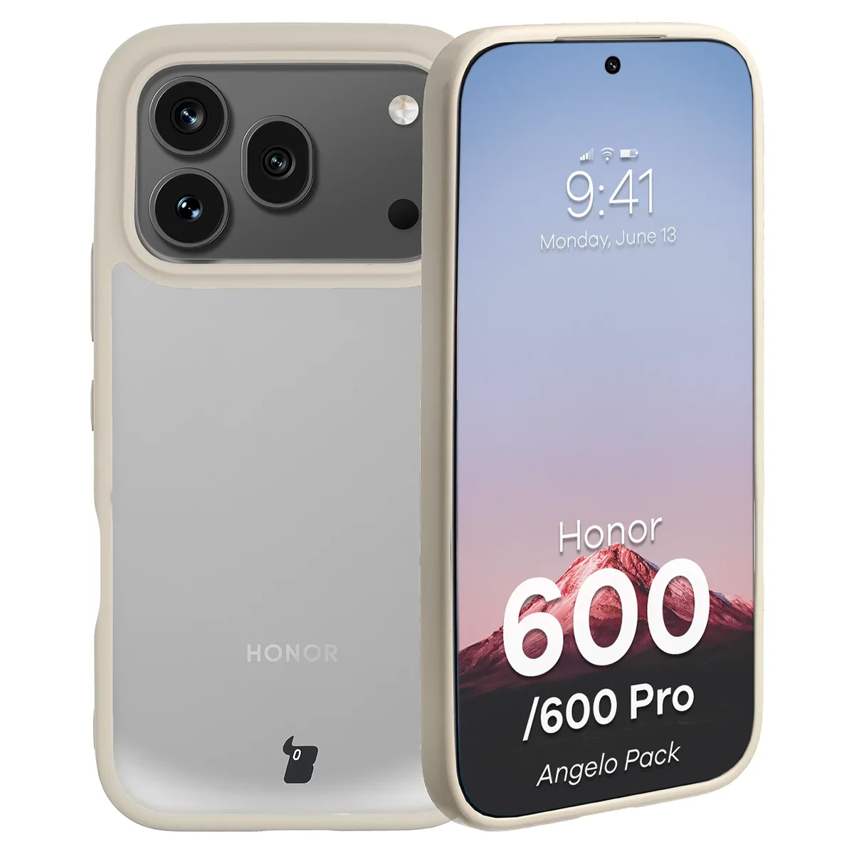 Schutzhülle + gehärtetem Glas für Honor 600 5G / 600 Pro 5G, Bizon Angelo Pack, Semitransparent mit beigem Rahmen