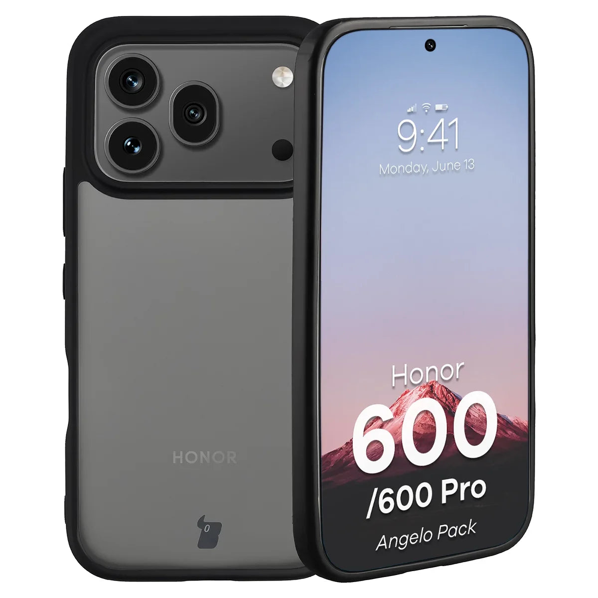 Schutzhülle + gehärtetem Glas für Honor 600 5G / 600 Pro 5G, Bizon Angelo Pack, Getönte mit schwarzem Rahmen