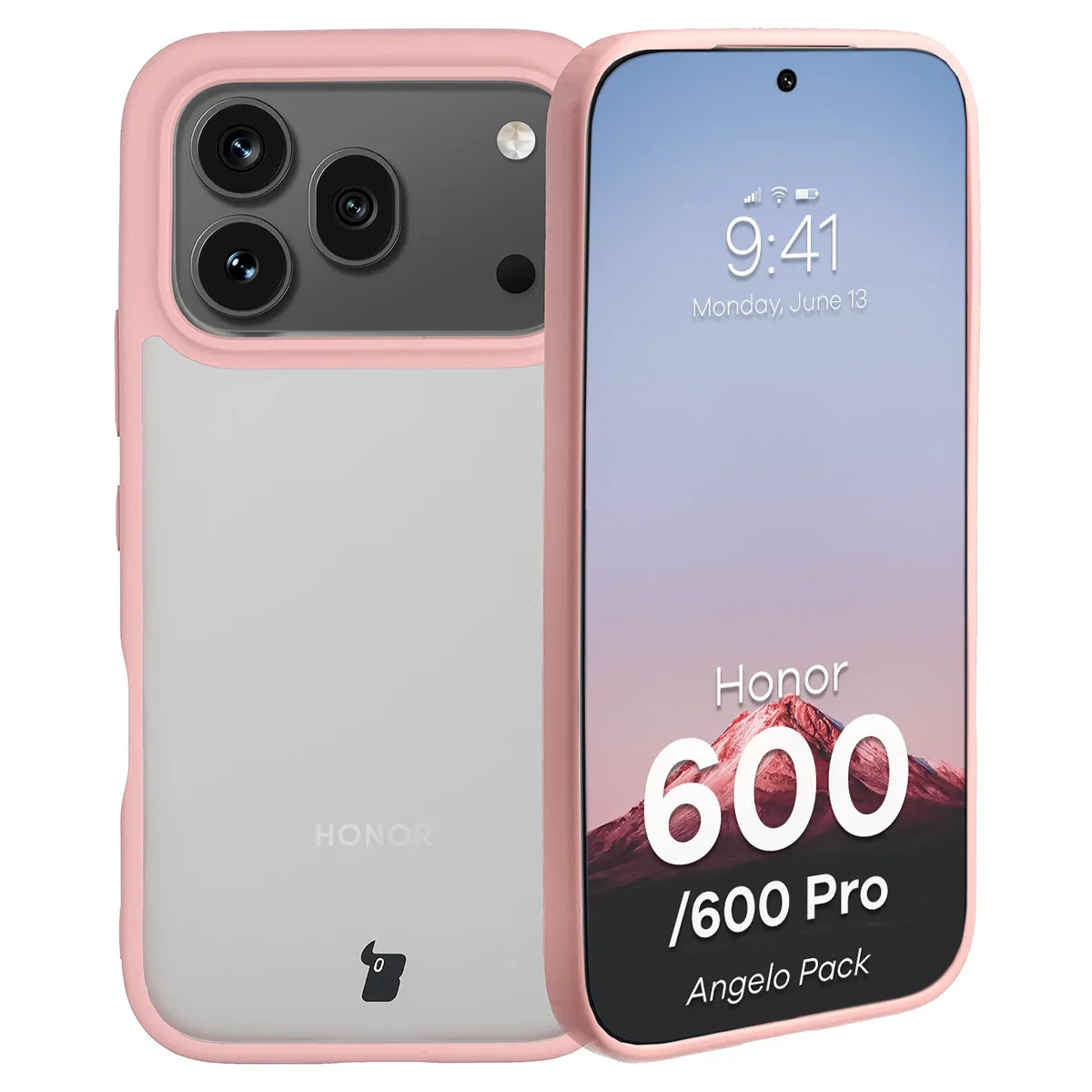 Schutzhülle + gehärtetem Glas für Honor 600 5G / 600 Pro 5G, Bizon Angelo Pack, Semitransparent mit hellrosem Rahmen