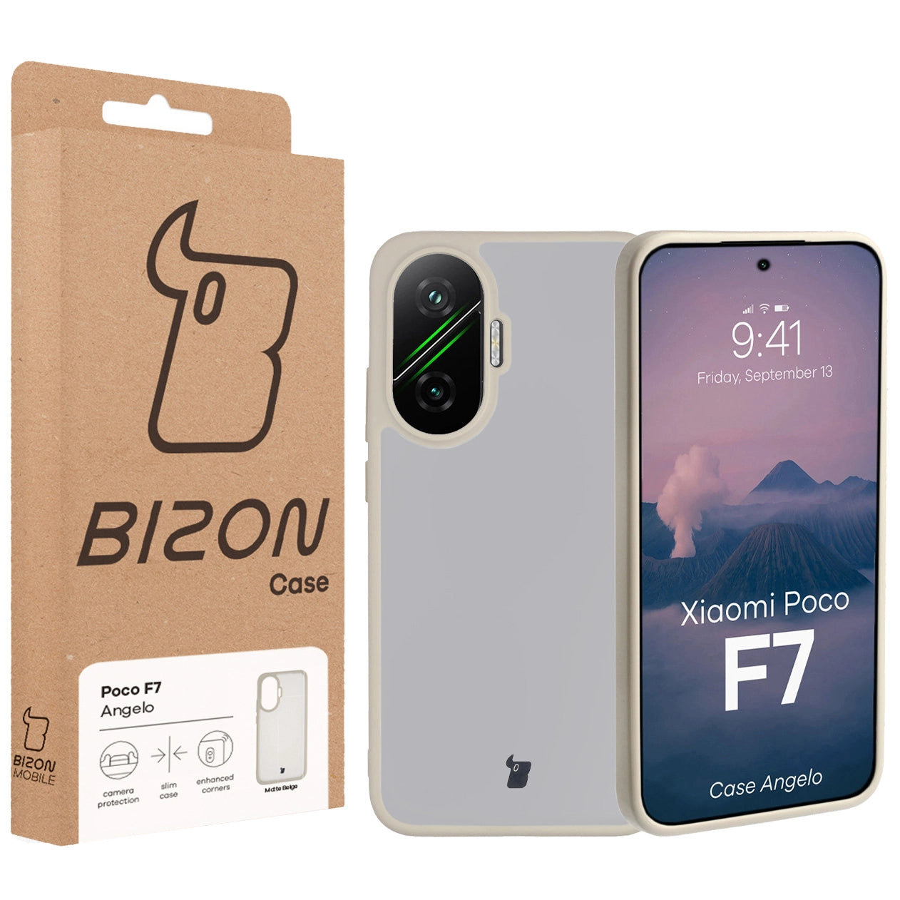 Handyhülle für Xiaomi POCO F7, Bizon Case Angelo, Semitransparent mit beigem Rahmen