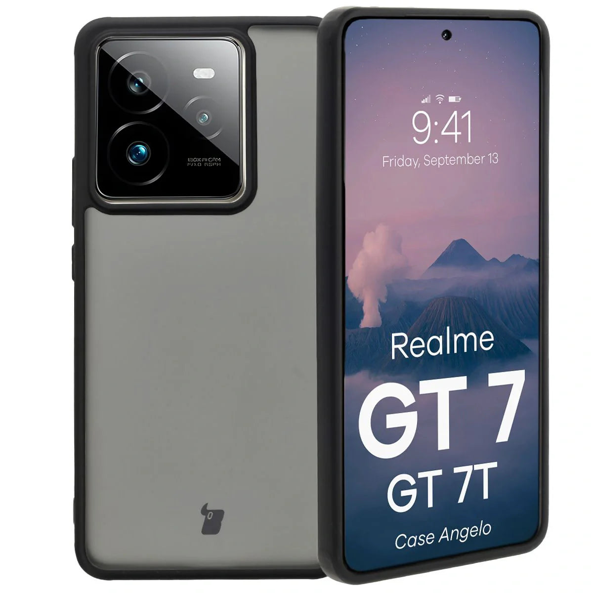 Handyhülle für Realme GT 7 / 7T, Bizon Case Angelo, Durchscheinend mit schwarzem Rahmen
