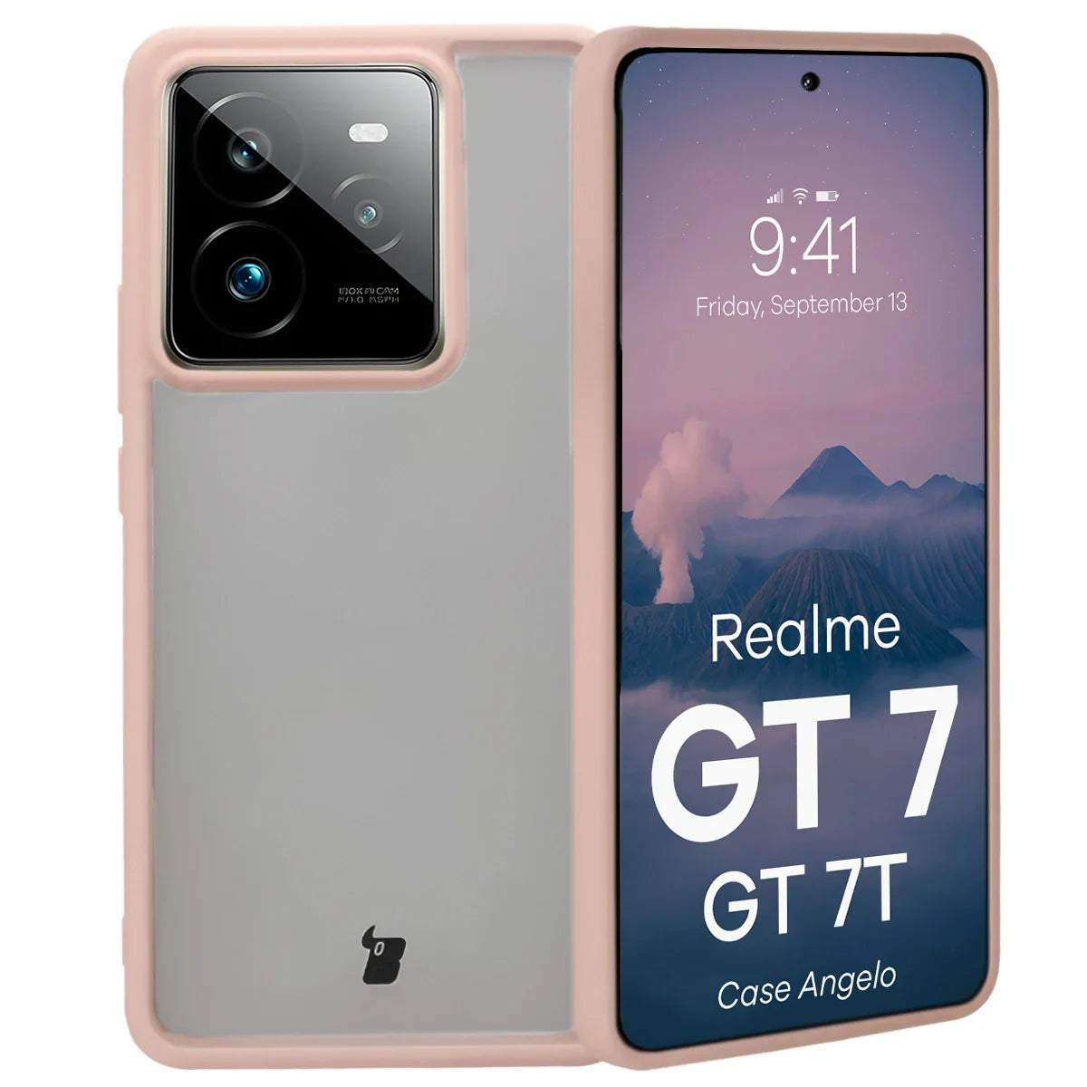 Handyhülle für Realme GT 7 / 7T, Bizon Case Angelo, Durchscheinend mit rosem Rahmen