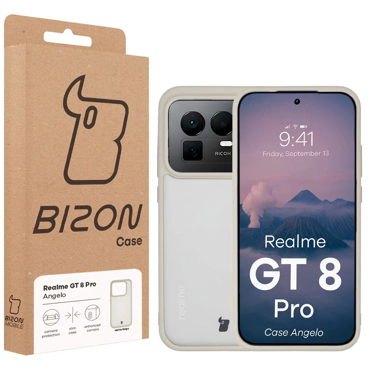 Handyhülle für Realme GT 8 Pro, Bizon Case Angelo, Semitransparent mit beigem Rahmen