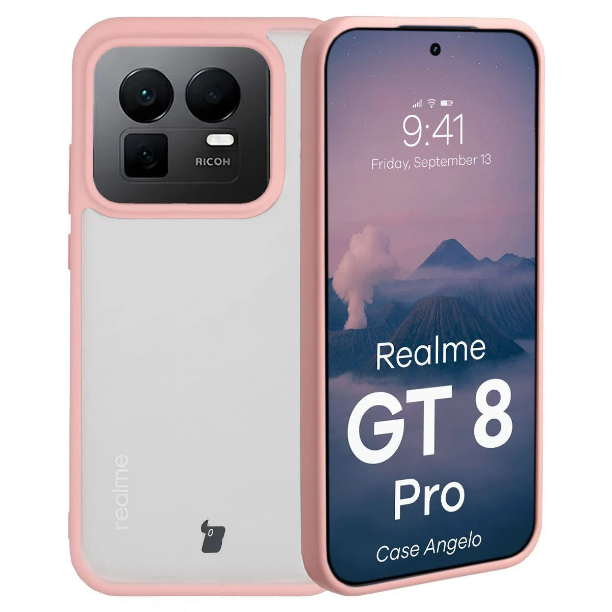 Handyhülle für Realme GT 8 Pro, Bizon Case Angelo, Semitransparent mit hellrosa Rahmen