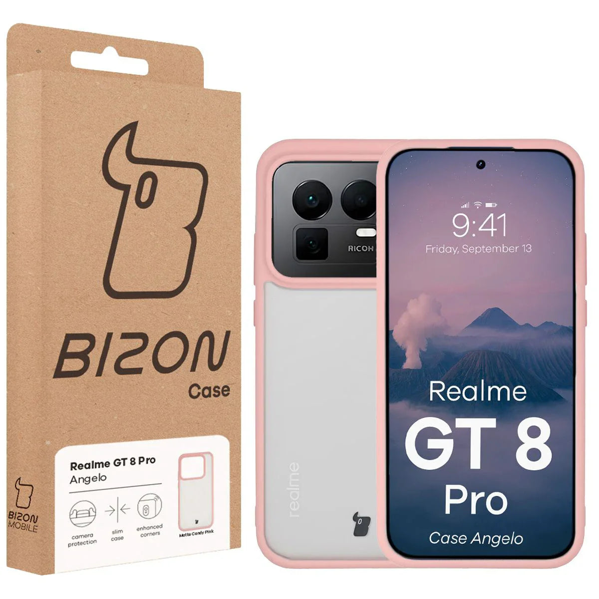 Handyhülle für Realme GT 8 Pro, Bizon Case Angelo, Semitransparent mit hellrosa Rahmen
