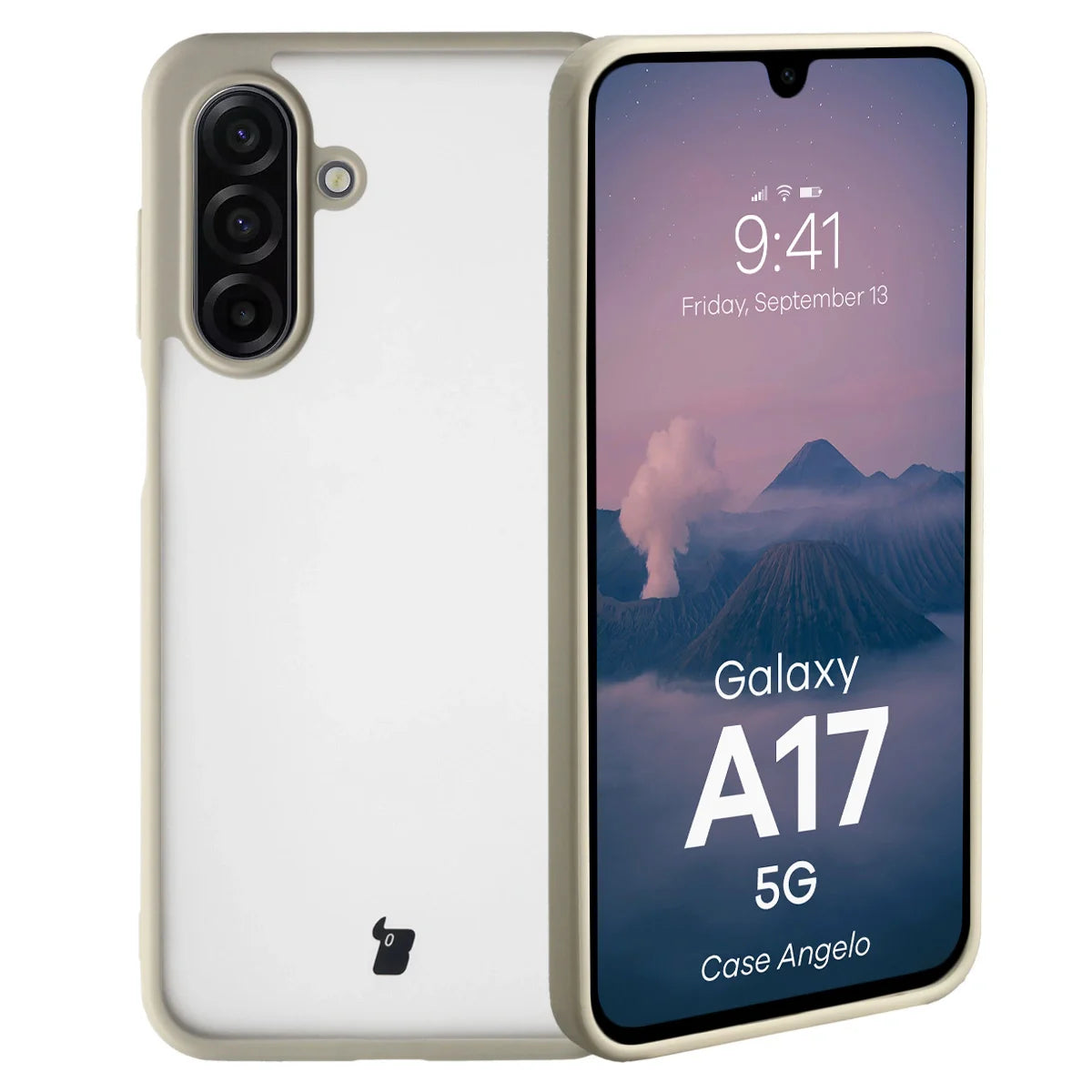 Handyhülle für Galaxy A17 5G, Bizon Case Angelo, Semitransparent mit beigem Rahmen