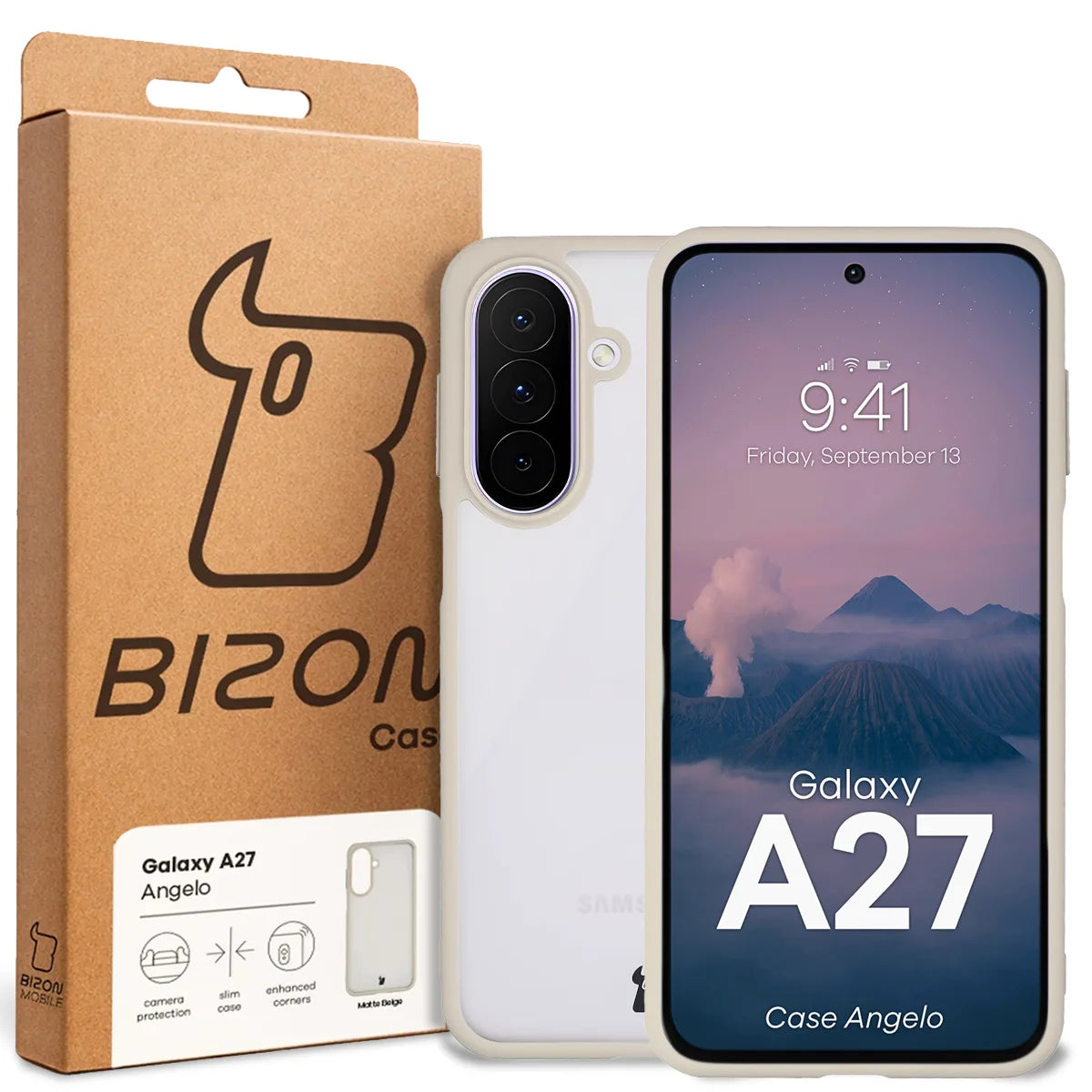 Handyhülle für Galaxy A27 5G, Bizon Case Angelo, Semitransparent mit beigem Rahmen