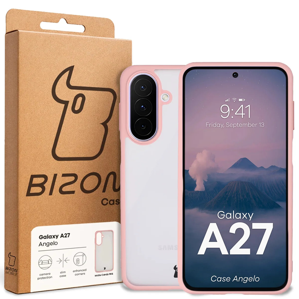 Handyhülle für Galaxy A27 5G, Bizon Case Angelo, Semitransparent mit hellrosem Rahmen
